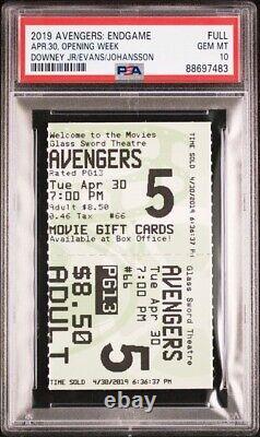 2019 Avengers End Game Opening Week Film Movie Ticket (full) Psa 10 Gem Mint