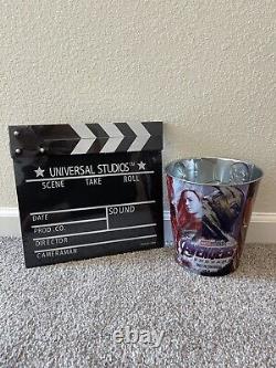 AMC Marvel Avengers Endgame Popcorn Tin bucket and Universal Studios take scene