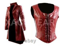 Ladies Scarlet Witch AVENGERS ENDGAME Classic Cosplay Real Leather Trench Coat